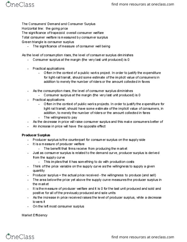 ECO 1104 Lecture Notes - Lecture 7: Economic Surplus, Demand Curve thumbnail