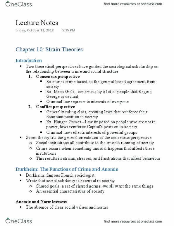 LS227 Lecture Notes - Lecture 5: Anomie, Group Conflict, Early Childhood Education thumbnail