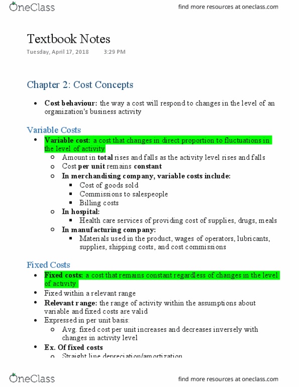 AFM123 Chapter Notes - Chapter 2: Fixed Cost, Variable Cost, European Cooperation In Science And Technology thumbnail