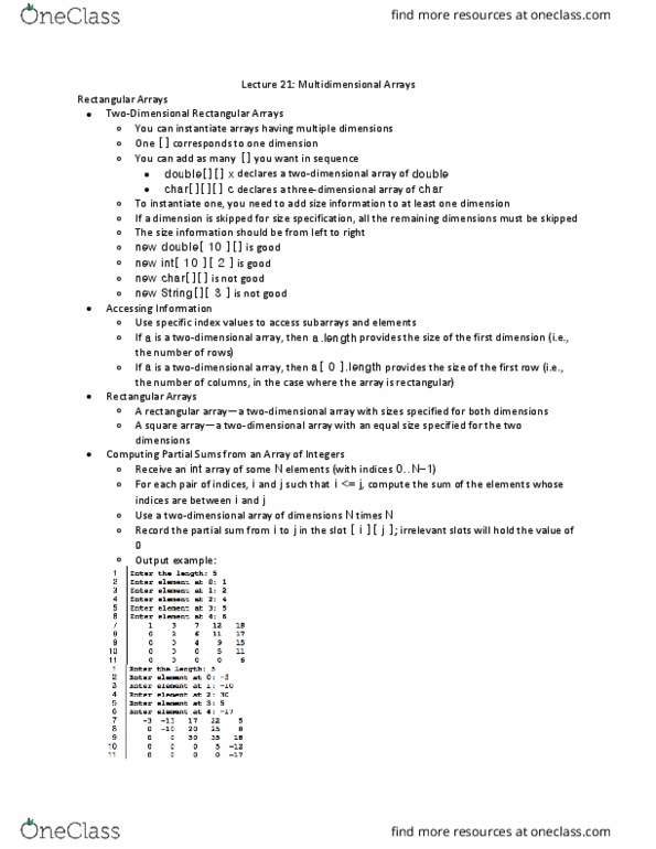 CSC 120 Lecture Notes - Lecture 21: Jagged Array thumbnail