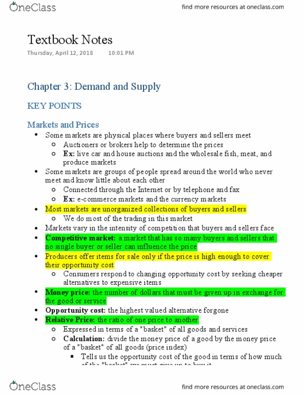 ECON101 Chapter Notes - Chapter 3: Opportunity Cost, Fax, Economic Equilibrium thumbnail