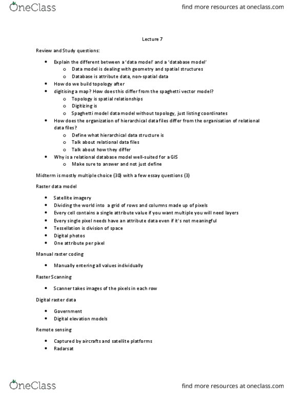 PLAN281 Lecture Notes - Lecture 7: Satellite Imagery, Database Model, Data Model thumbnail