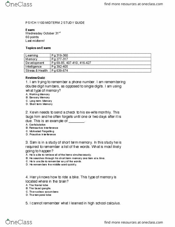 PSYCH 1100 Lecture Notes - Lecture 30: Nucleus Accumbens, Basal Ganglia, Frontal Lobe cover image