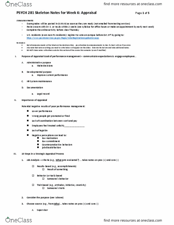 PSYCH 281 Lecture Notes - Lecture 6: Job Performance, Job Analysis, Negative Feedback thumbnail