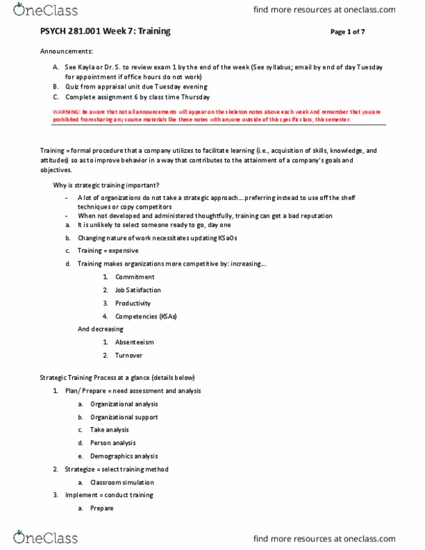 PSYCH 281 Lecture Notes - Lecture 7: Job Analysis, Absenteeism, Communication thumbnail