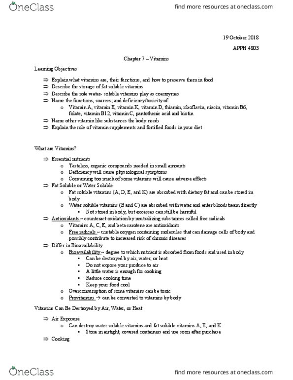 BIOL 4803 Lecture Notes - Lecture 7: Vitamin B12 Deficiency, Vitamin D Deficiency, Vitamin B6 thumbnail