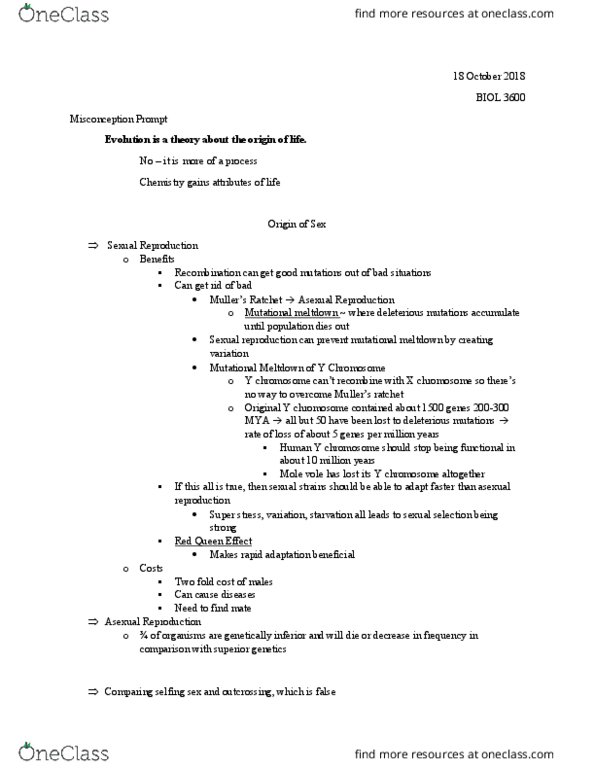 BIOL 3600 Lecture Notes - Lecture 15: Mutational Meltdown, Sexual Selection, Y Chromosome thumbnail