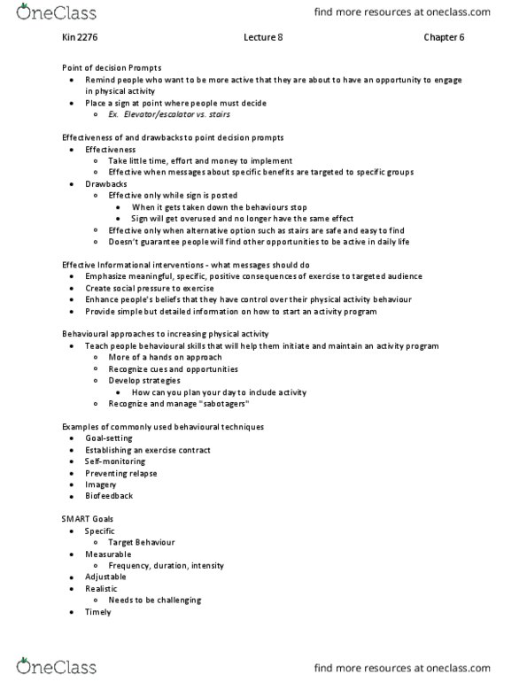 Kinesiology 2276F/G Lecture Notes - Lecture 8: Ethology, Biofeedback, Exercise Intensity thumbnail