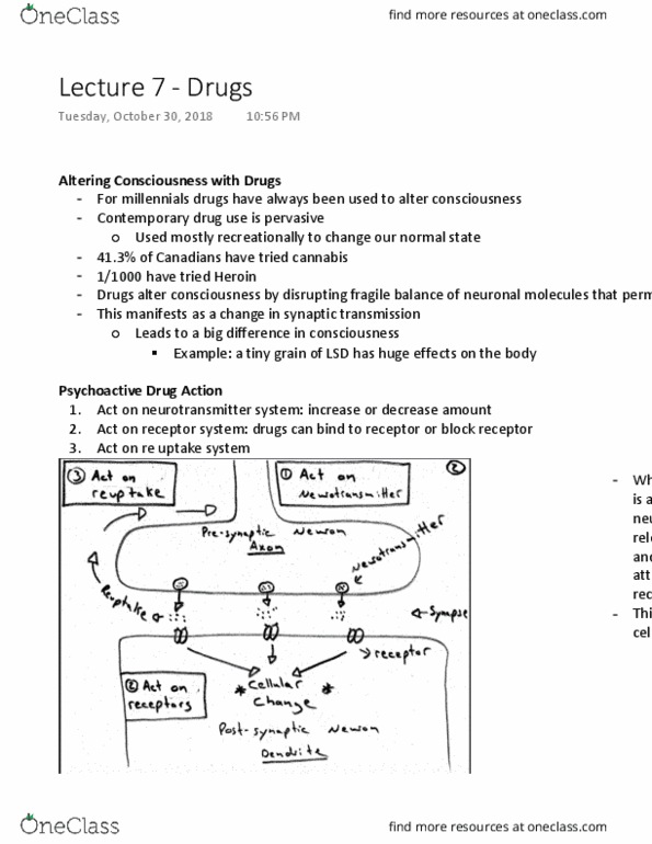 PSYO 1011 Lecture Notes - Lecture 16: Reuptake, Methamphetamine, Chlorpromazine thumbnail