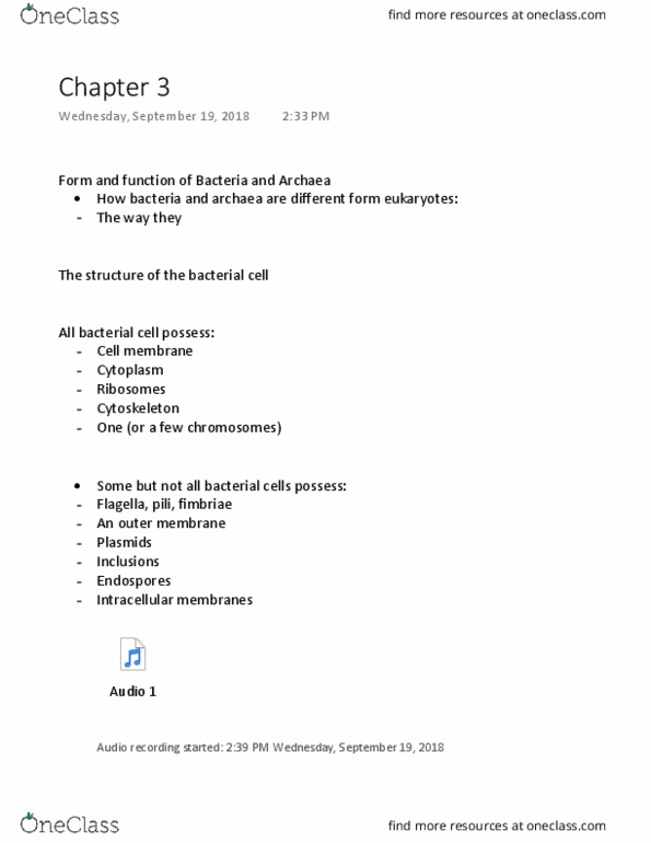 BIOL-2036EL Lecture Notes - Lecture 1: Endospore, Archaea, Cytoskeleton thumbnail