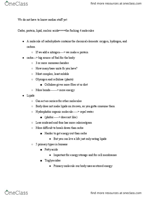 KINS 1223 Lecture Notes - Lecture 2: Triglyceride, Organic Compound, Glycogen thumbnail