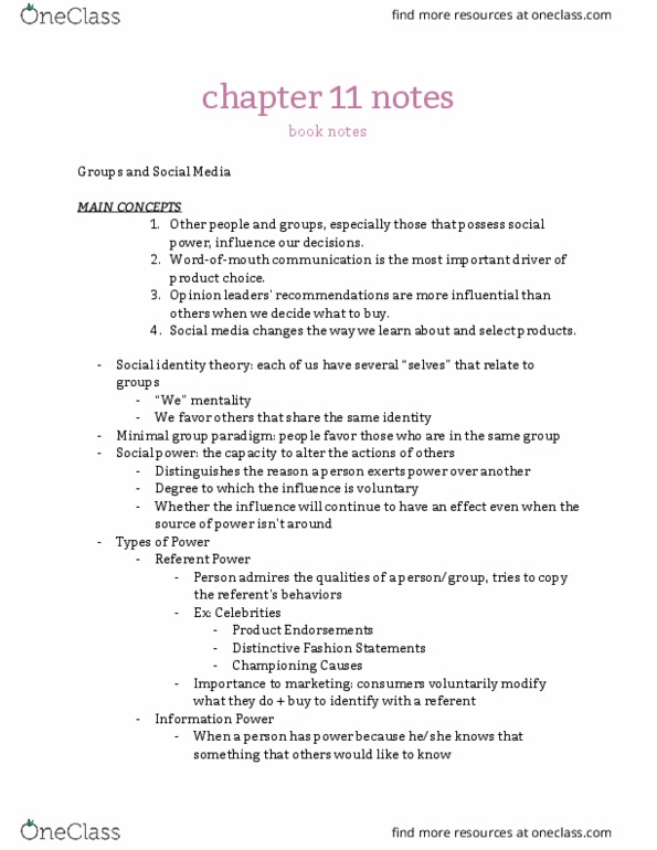 ADV 319 Chapter Notes - Chapter 11: Reference Group, Online Community, Homophily thumbnail