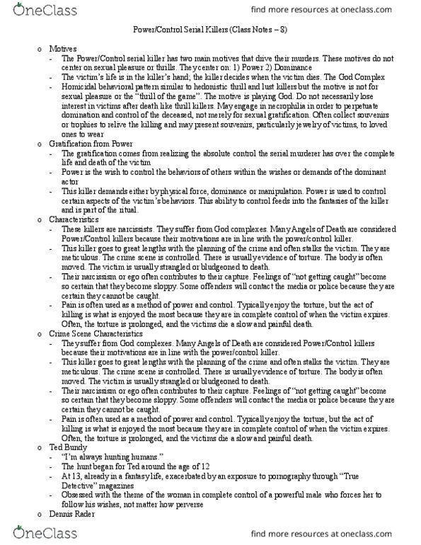 HONS 2000 Lecture Notes - Lecture 8: The God Complex, Thrill Killing, Dennis Rader thumbnail