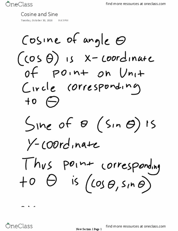 MATH 32 Lecture Notes - Lecture 23: Trigonometric Functions thumbnail