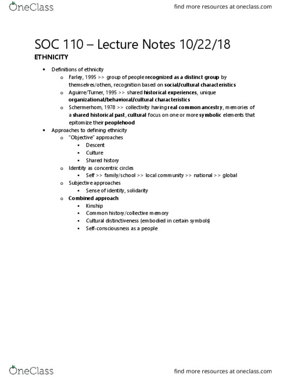 SOC 110 Lecture : SOC 110 - Class Notes 10-22-18 thumbnail