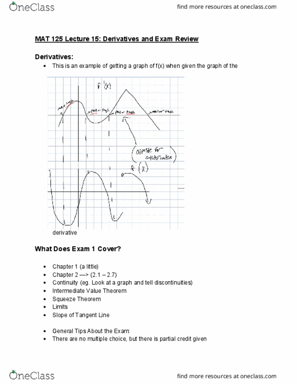 MAT 125 Lecture Notes - Lecture 15: Intermediate Value Theorem, Tangent cover image