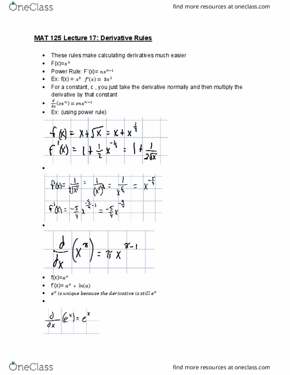 MAT 125 Lecture Notes - Lecture 17: Product Rule cover image