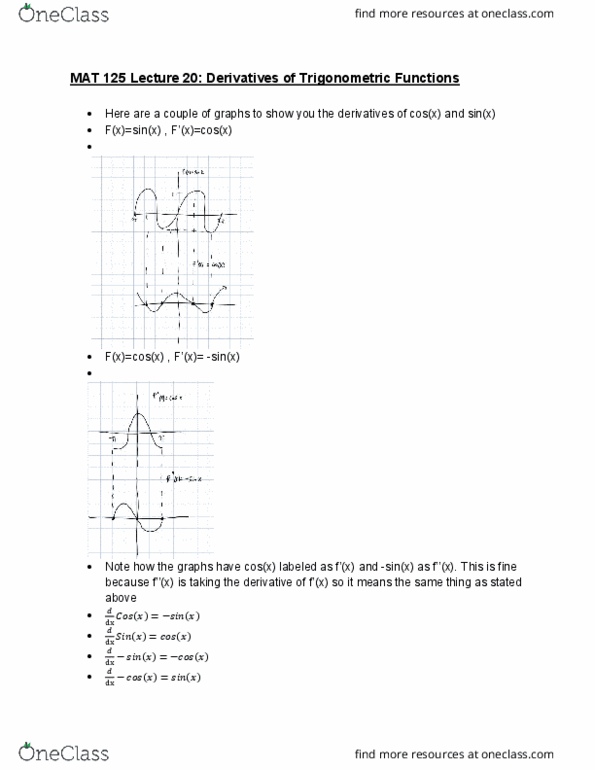 MAT 125 Lecture Notes - Lecture 20: Trigonometric Functions cover image
