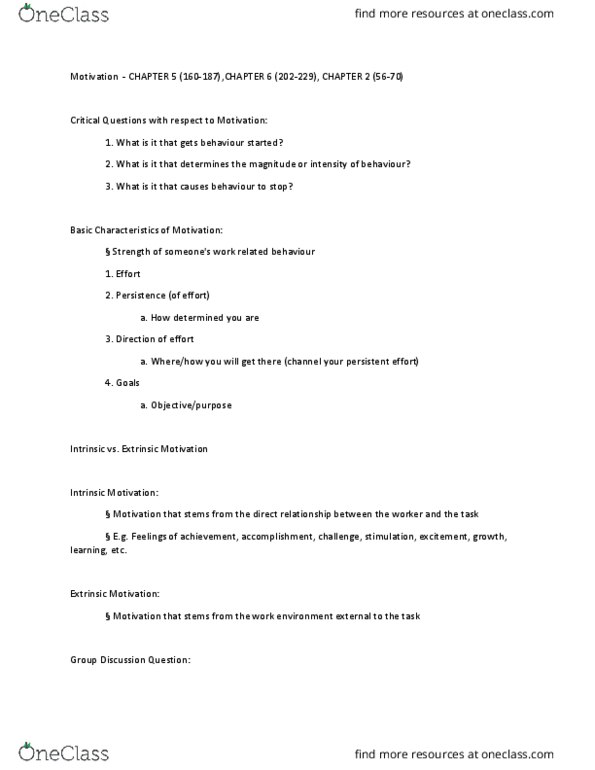 COMMERCE 1BA3 Lecture Notes - Lecture 4: Motivation, Job Enrichment, Motiva Enterprises thumbnail