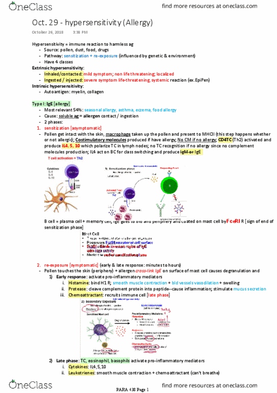 PARA 438 Lecture Notes - Lecture 18: Type I Collagen, Mast Cell, Interleukin 4 thumbnail