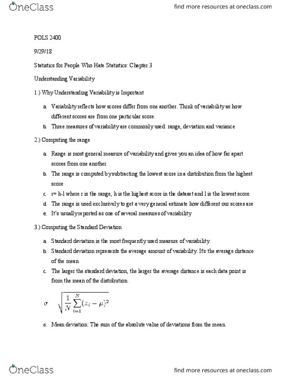 POLS 2400 Chapter Notes - Chapter 3: Standard Deviation thumbnail