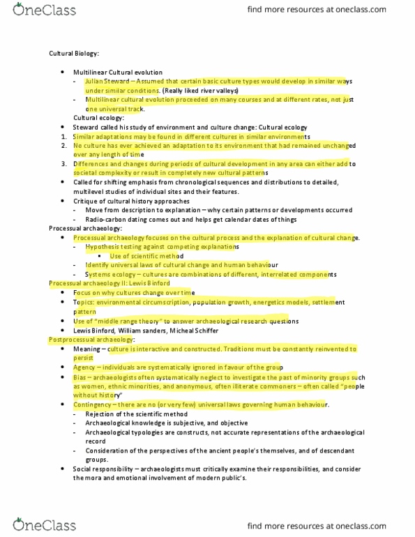 ARKY 201 Lecture Notes - Lecture 5: Processual Archaeology, Lewis Binford, Radiocarbon Dating thumbnail