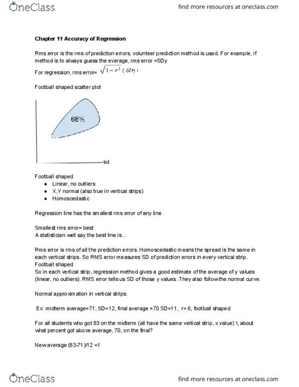STAT 20 Lecture Notes - Lecture 31: Homoscedasticity, Scatter Plot, Root Mean Square cover image
