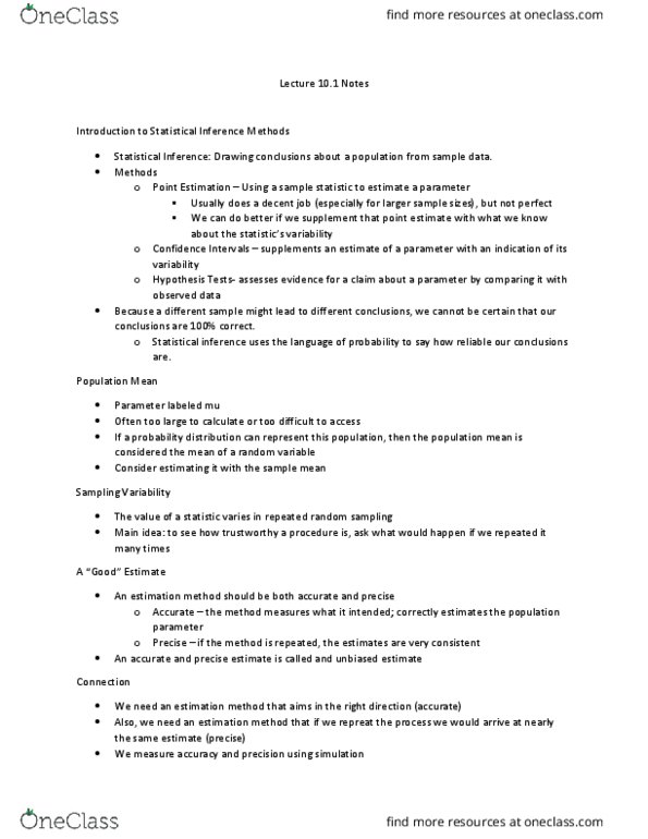 STAT 3615 Lecture Notes - Lecture 23: Statistical Inference, Statistical Parameter, Statistic thumbnail