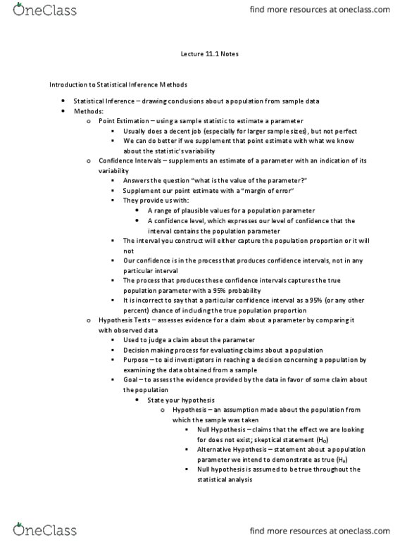 STAT 3615 Lecture Notes - Lecture 26: Confidence Interval, Null Hypothesis, Statistical Parameter thumbnail