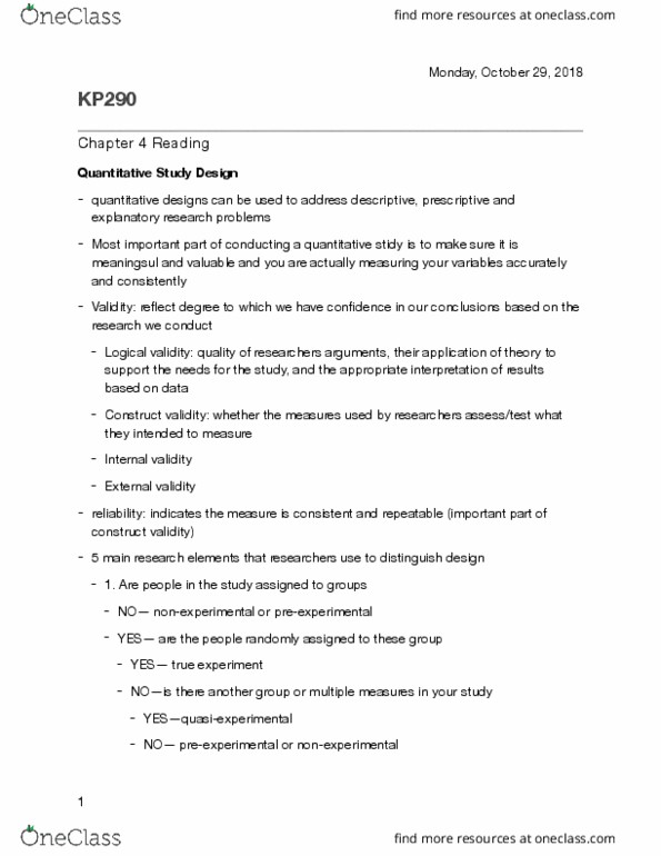 KP290 Chapter Notes - Chapter 4: Validity, Quantitative Research, External Validity thumbnail