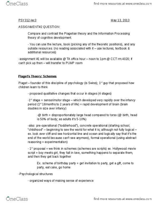 PSY312H5 Lecture Notes - Object Permanence, Puzzle Video Game, Egocentrism thumbnail