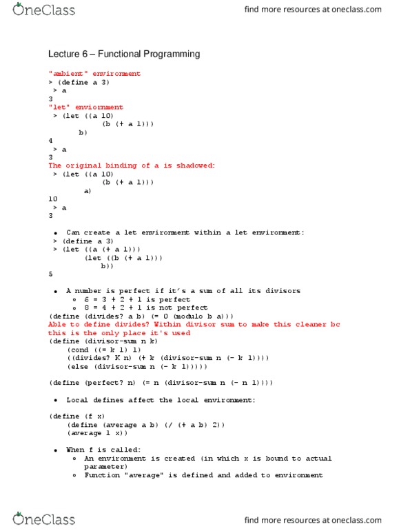 CSE 1729 Lecture Notes - Lecture 6: Functional Programming, Local Variable, Eval cover image