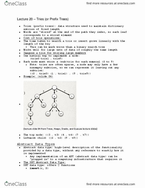 CSE 1729 Lecture Notes - Lecture 20: Abstract Data Type, Binary Search Tree, Trie cover image