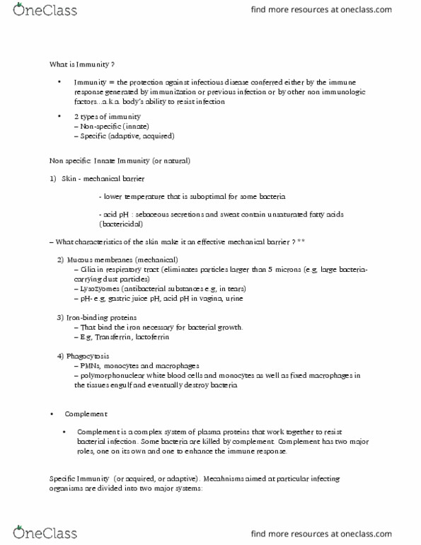 HSS 1100 Lecture Notes - Lecture 2: Gastric Acid, Lactoferrin, Mucous Membrane thumbnail