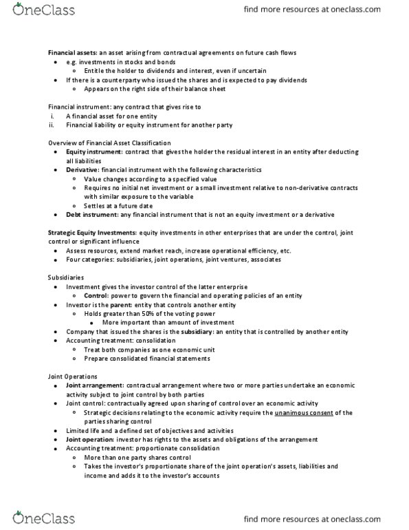 AFM291 Chapter Notes - Chapter 7: Financial Instrument, Unanimous Consent, Financial Statement thumbnail