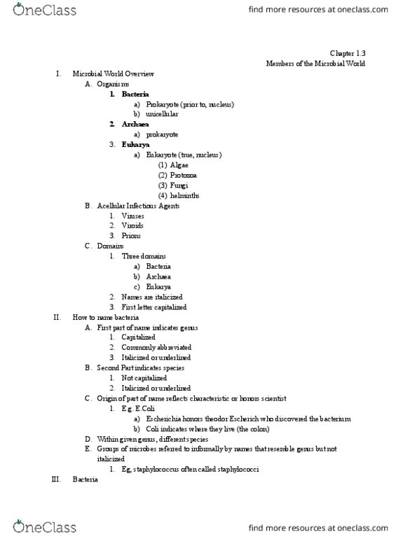 MICROM 301 Chapter Notes - Chapter 1: Theodor Escherich, Helminths, Eukaryote thumbnail