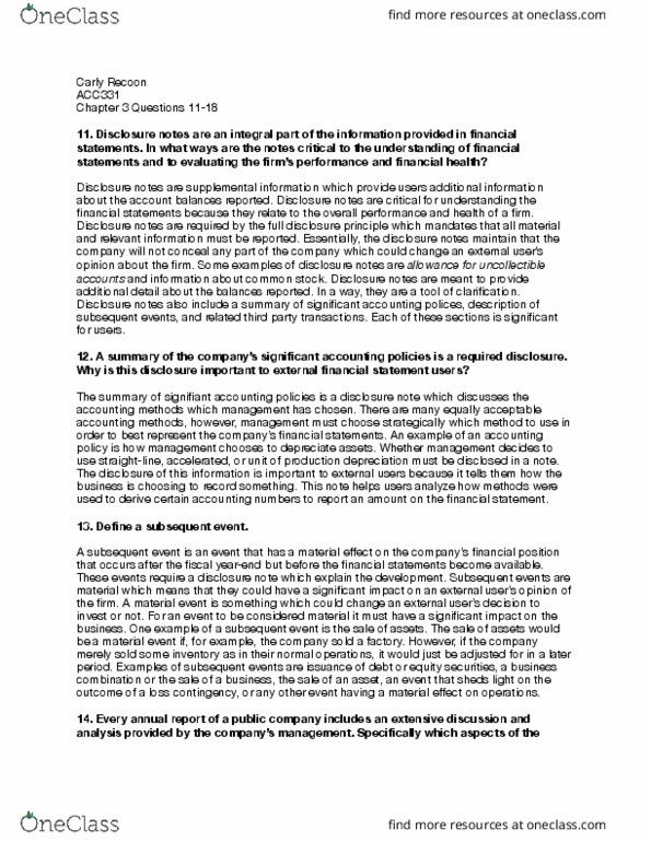 ACC 331 Chapter Notes - Chapter 3: Root Mean Square, Institute For Operations Research And The Management Sciences, Going Concern thumbnail