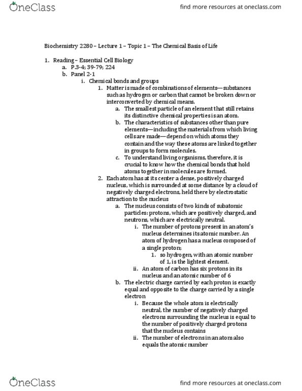 Biochemistry 2280A Lecture Notes - Lecture 1: Atomic Number, Organism, Central Dogma Of Molecular Biology thumbnail