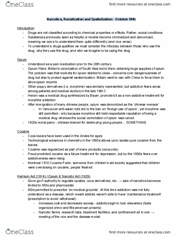 HLTHAGE 2L03 Lecture Notes - Lecture 13: Harrison Narcotics Tax Act, Moral Panic, Morphine thumbnail