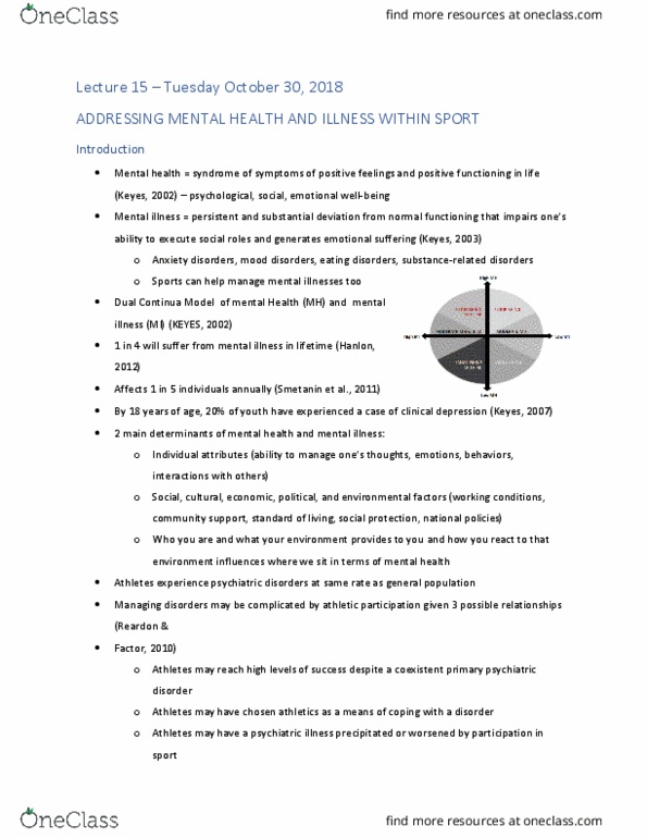 KNES 372 Lecture Notes - Lecture 15: Mental Disorder, Major Depressive Disorder, Systematic Review thumbnail