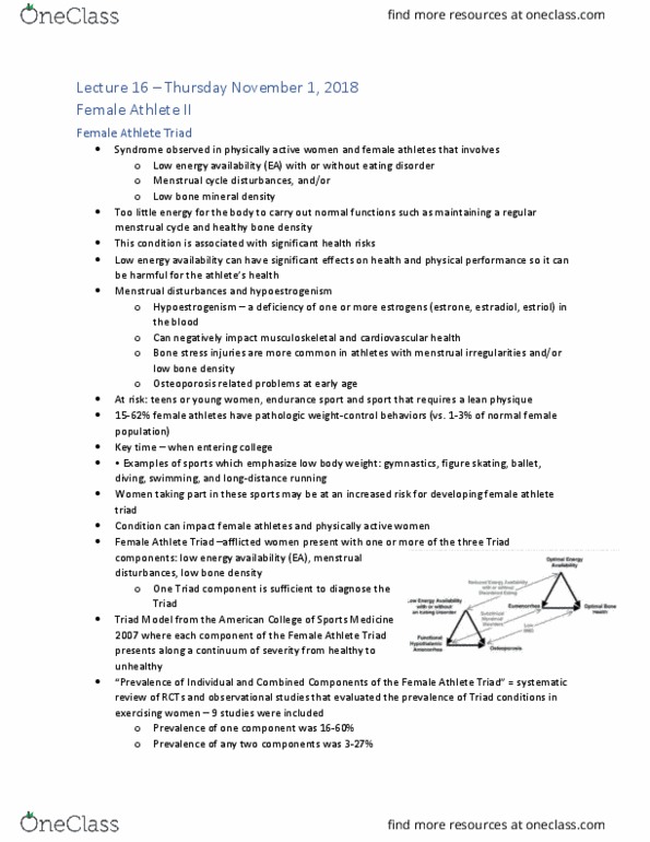 KNES 372 Lecture Notes - Lecture 16: Female Athlete Triad, Bone Density, Hypoestrogenism thumbnail