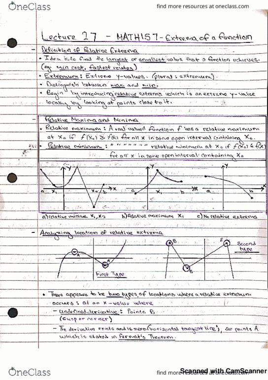 MATH 157 Lecture 25: MATH 157 - LECTURE 25 - EXTREMA OF A FUNCTION thumbnail