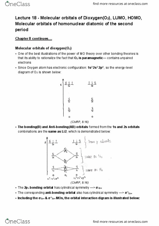 CHEM 121 Lecture Notes - Lecture 18: Antibonding Molecular Orbital, Paramagnetism, Unified Modeling Language cover image