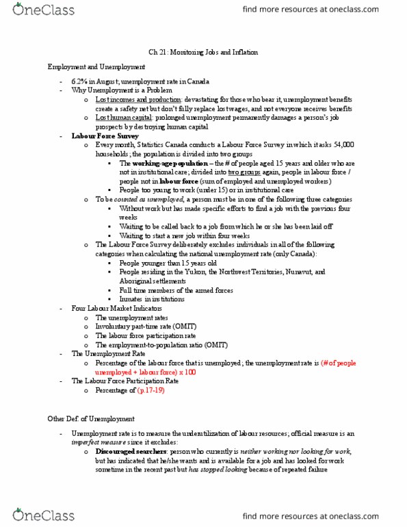 ECON102 Chapter Notes - Chapter 21: Labour Force Survey, Human Capital, Potential Output thumbnail