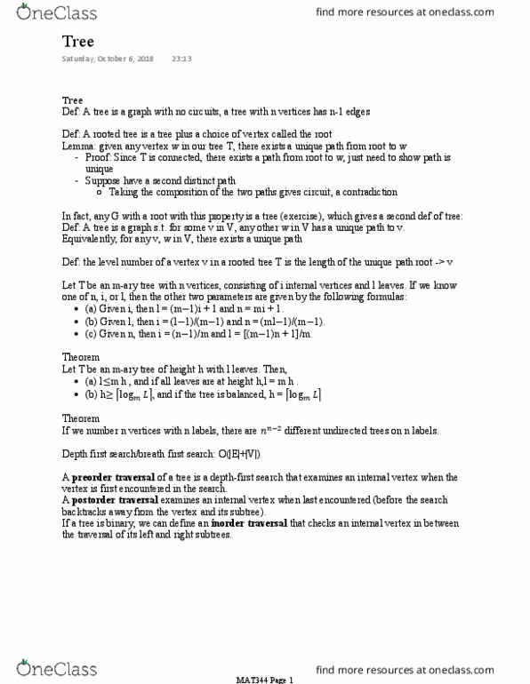 MAT344H1 Lecture Notes - Lecture 8: Tree Traversal thumbnail