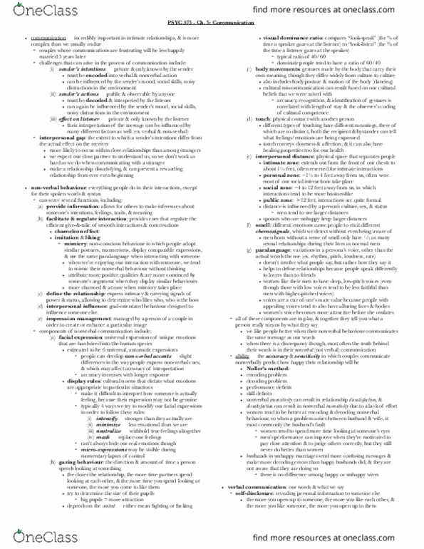 PSYC 375 Chapter Notes - Chapter 5: Nonverbal Communication, Paralanguage, Microexpression thumbnail