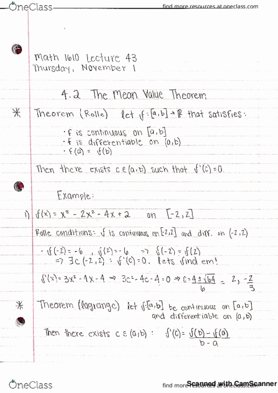 MATH 1610 Lecture 43: The Mean Value Theorem and Proof cover image