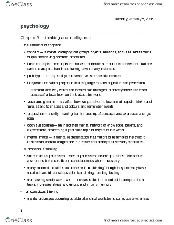 Psychology 1000 Lecture Notes - Lecture 10: Benjamin Lee Whorf, Animal Cognition, Lewis Terman thumbnail