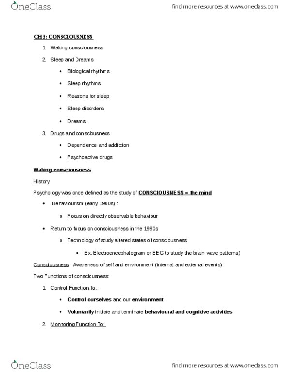 PSY 1101 Chapter Notes - Chapter 3: Methamphetamine, Dextroamphetamine, General Anaesthetic thumbnail