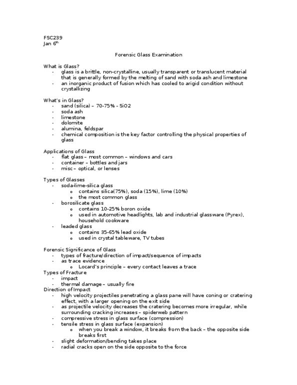 FSC239Y5 Lecture Notes - Sodium Carbonate, Glass Pieces, Trace Evidence thumbnail